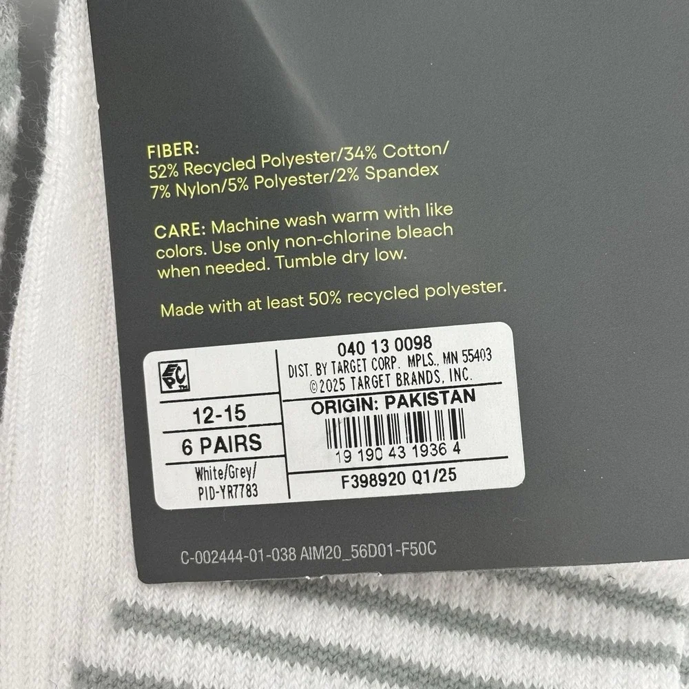 2 Packs/12 Pair All In Motion No Show Socks Men Size 12-15 White Big/Tall Active